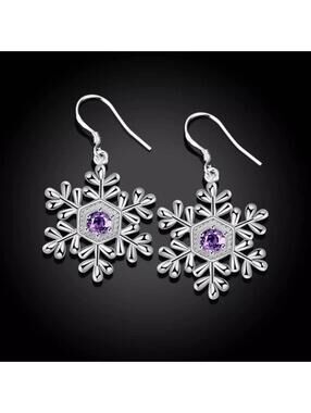 Sale!!!New Stunning Purple Amethyst Rhinestone Snowflake EarringsUnique Beauty!